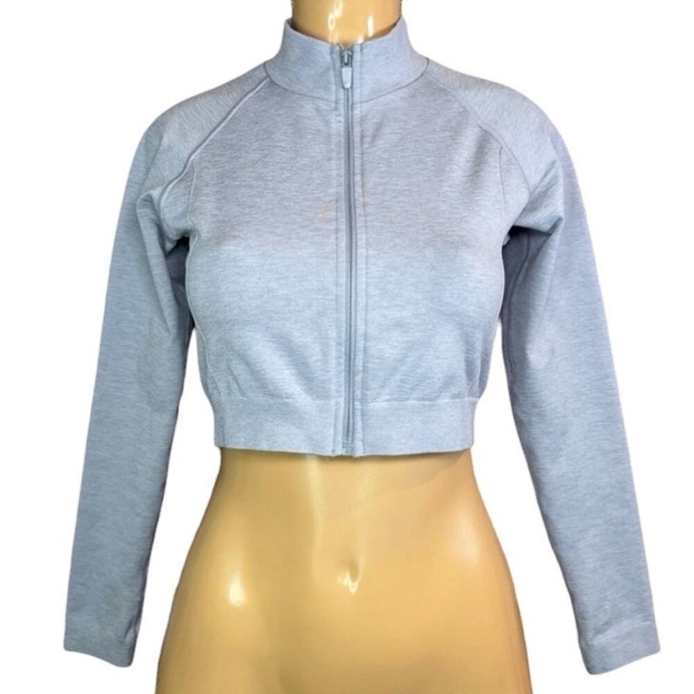 Alphalete Amplify Cropped Jacket Full Zip Light Gray Size Medium